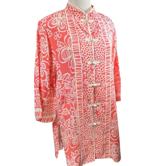 Bob Mackie‎ Wearable Art Women’s 100% Silk Pink/Peach White Floral Tunic Top M - Picture 3 of 6